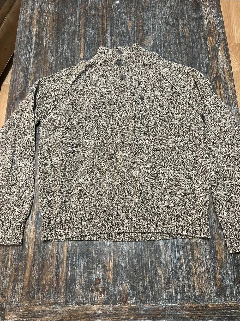 Men's Marled Turtleneck Button Sweater — Brown 100% Cotton